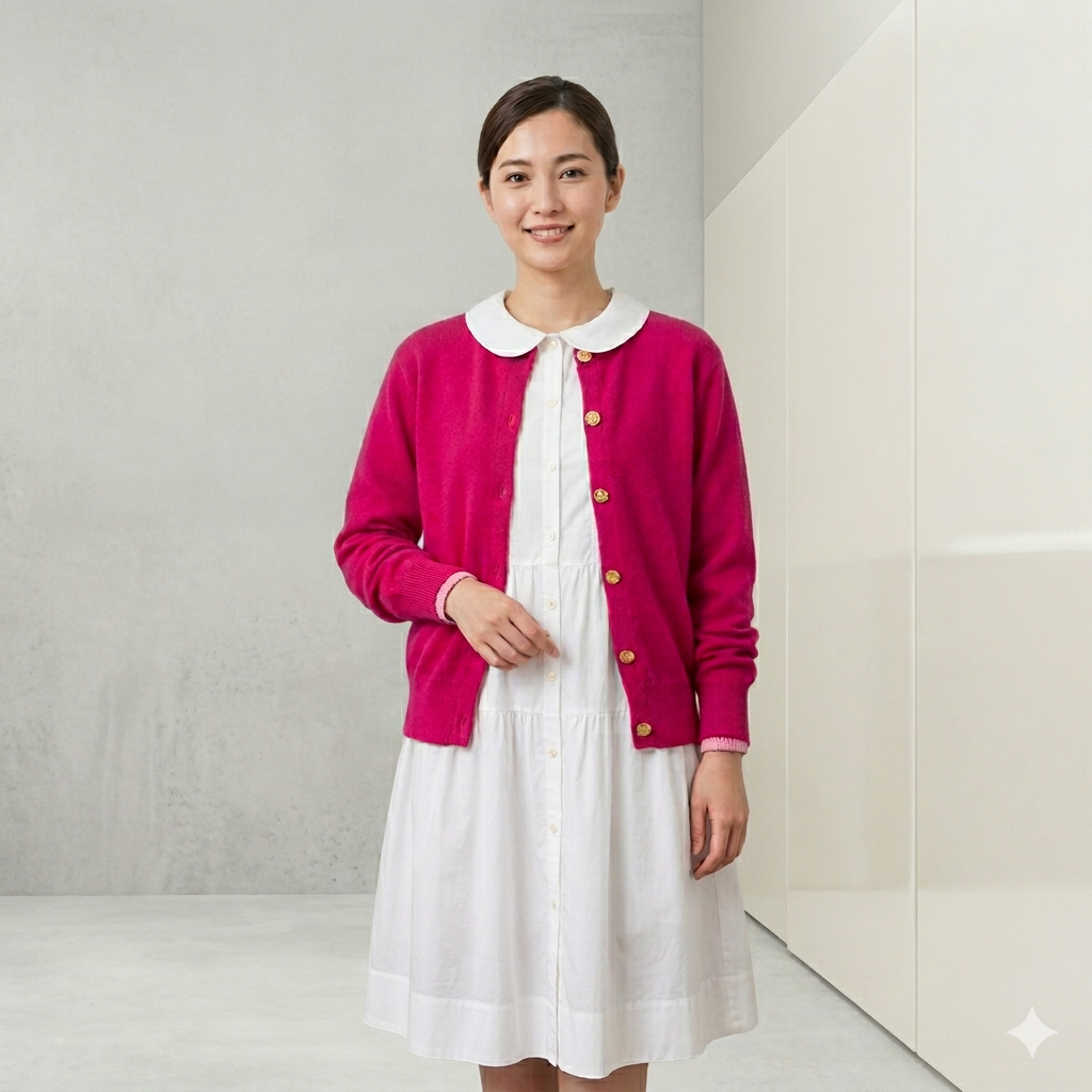 一点物極上バランタイン・カシミヤカーディガン・カーマインローズ