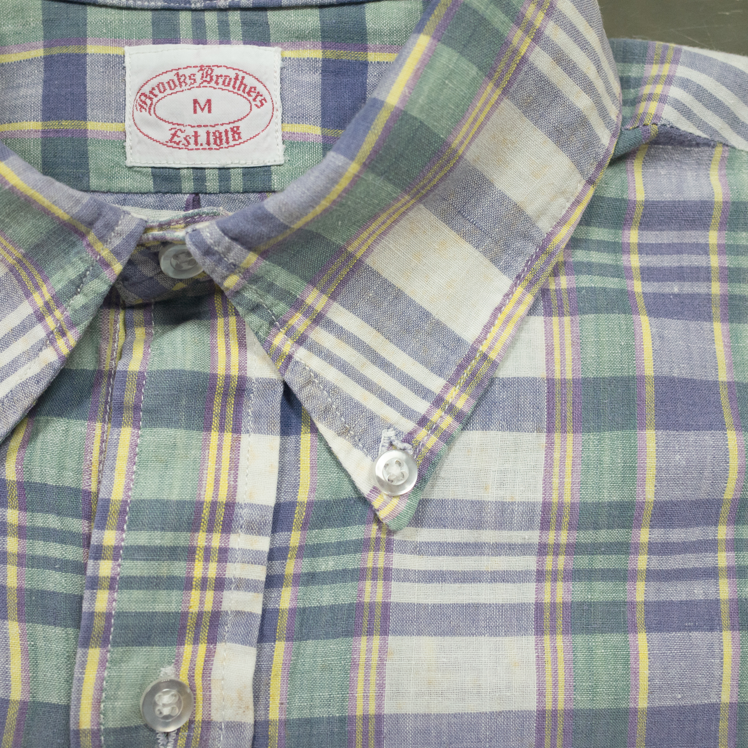 ユーズド80年代ブルックスブラザーズ・6ボタンマドラスチェックボタンダウンシャツ