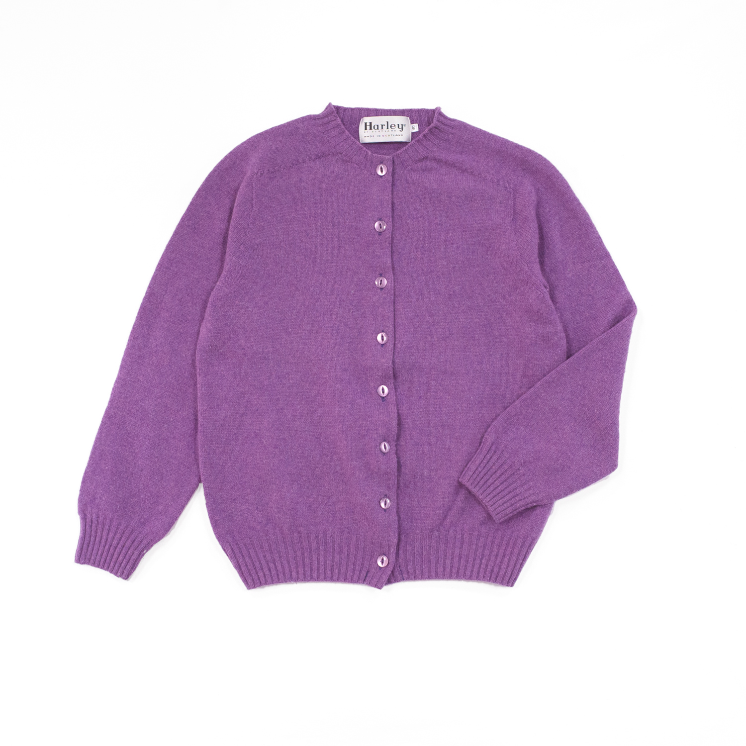 ハーレーオブスコットランドスーパーファインラムズウールクルーネックカーディガンラプチュア