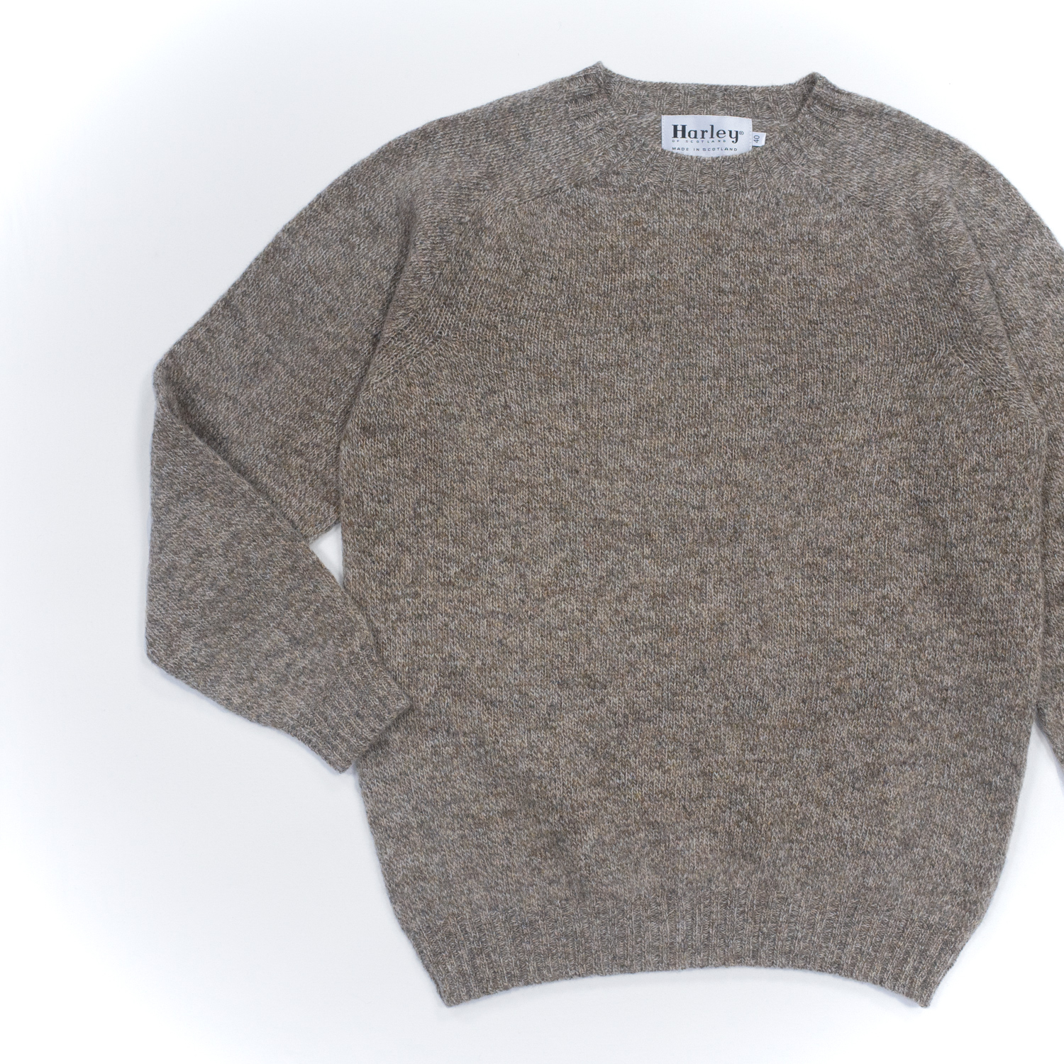 ハーレーオブスコットランド・スーパーソフトクルーネックセーターメランジペベル