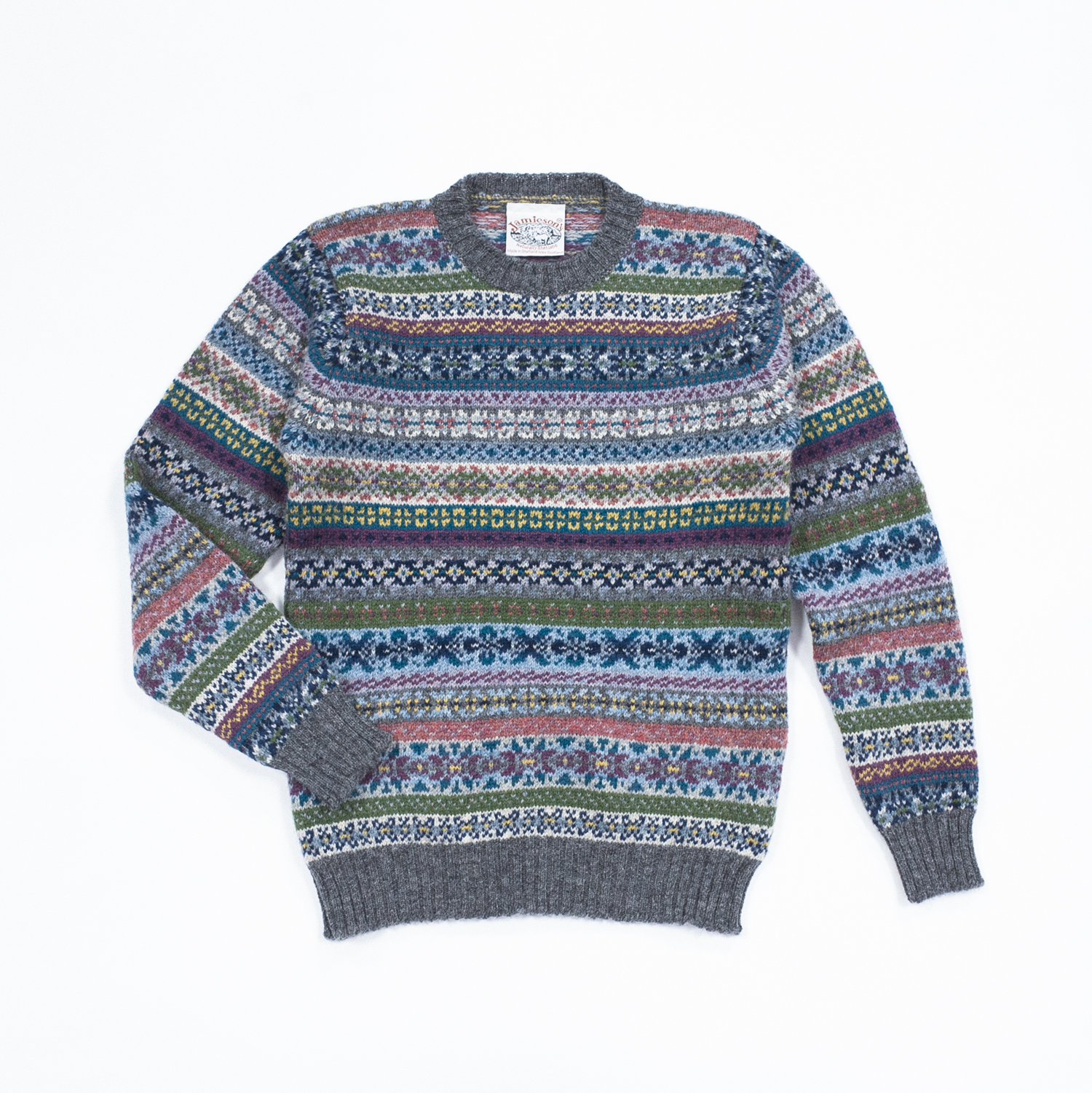 Jamieson's フェイアイルセーター シェットランド グレー 美しいフェアアイルセーター・ジャミーソンズ フェアアイルクルー