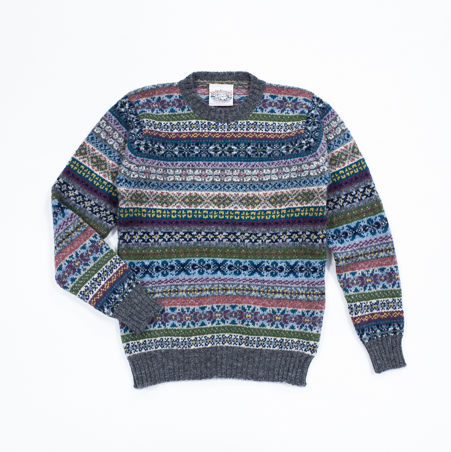 ジャミーソンズ・フェアアイルクルーネックセーター・シェットランドグレー