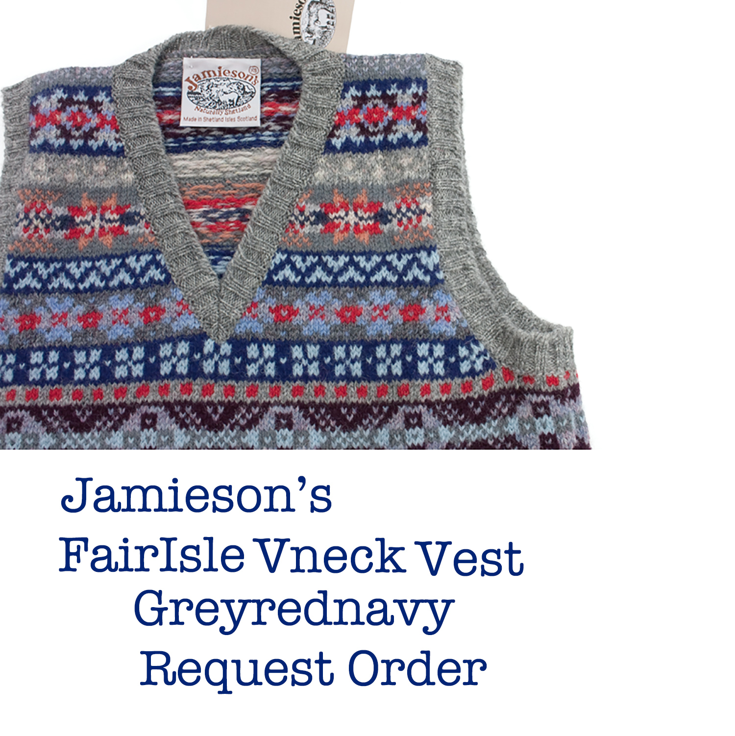  ジャミーソンズ・フェアアイルVネックベスト・グレイレッドネイビー