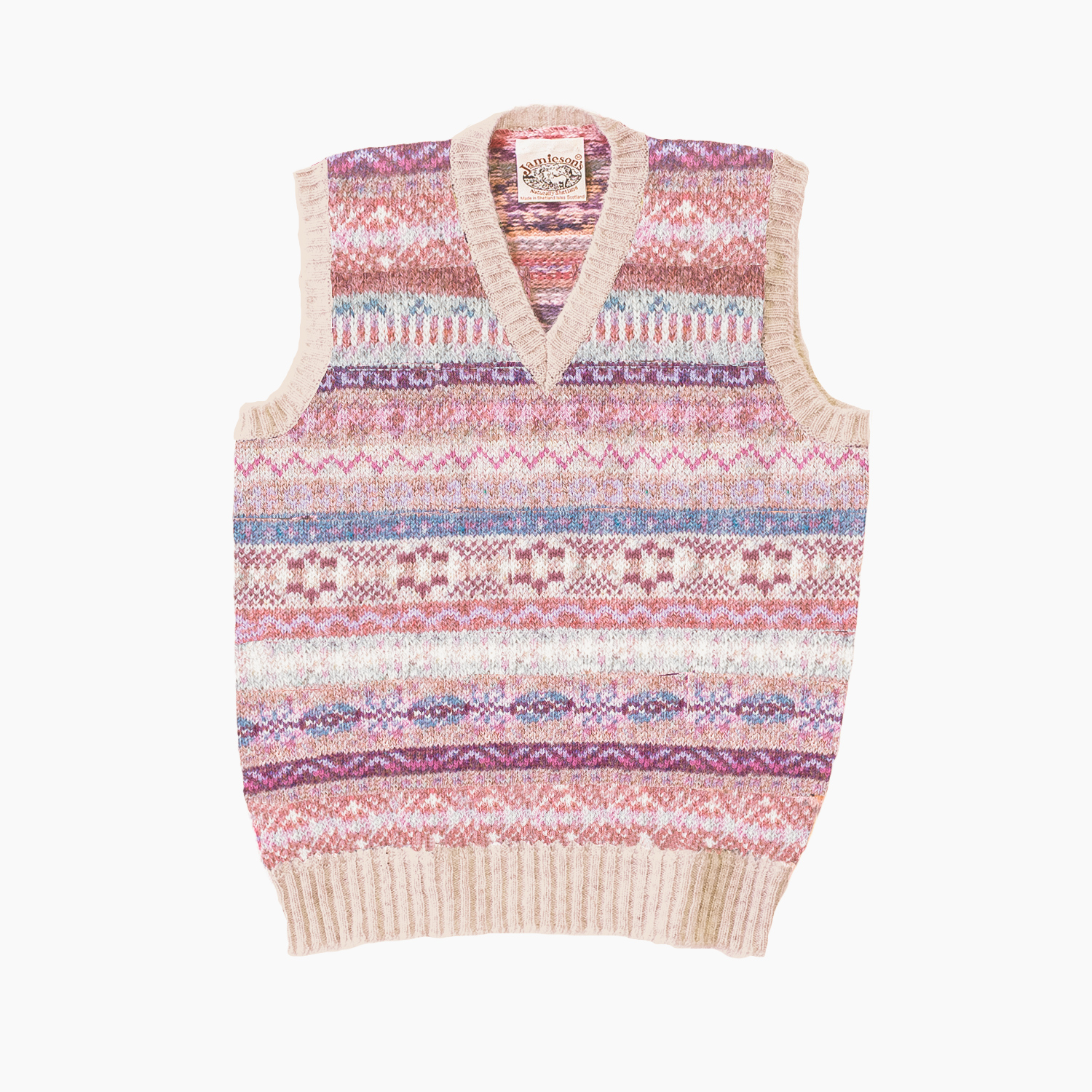 ジャミーソンズ・フェアアイルVネックベスト・ローズミスト