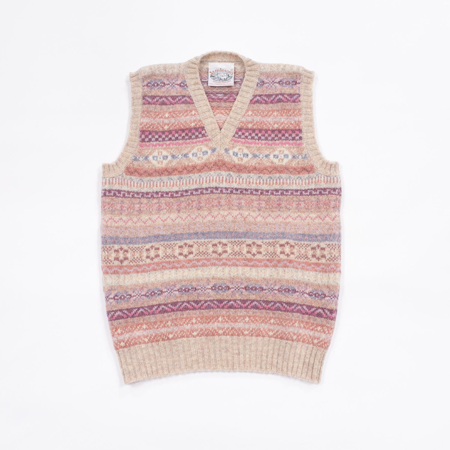 ジャミーソンズ・フェアアイルVネックベスト・ローズミスト