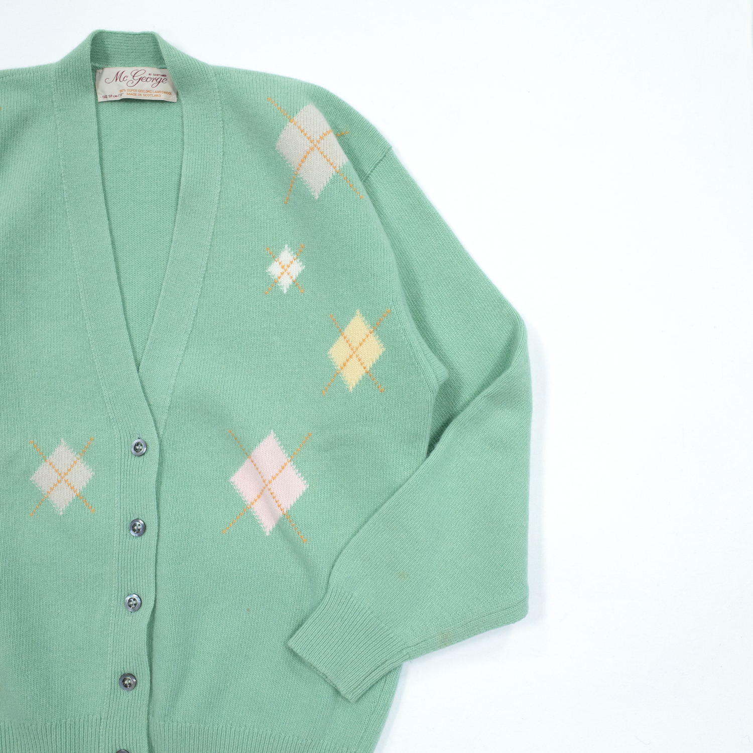 ヴィンテージマックジョージ・レディースジーロングアーガイルカーディガン・ミント