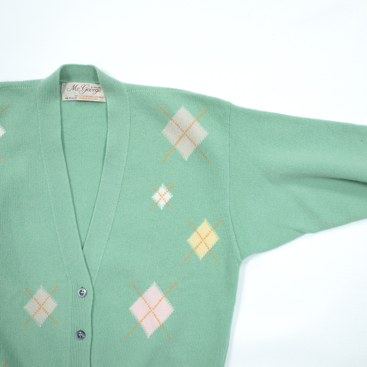 ヴィンテージマックジョージ・レディースジーロングアーガイルカーディガン・ミント