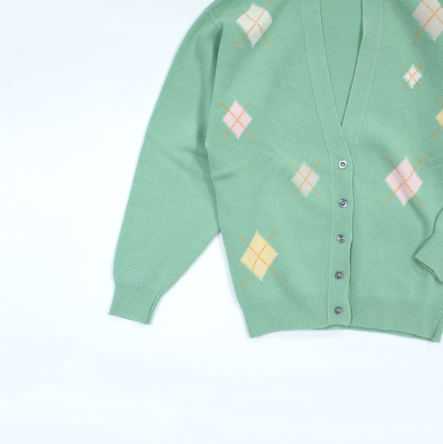 ヴィンテージマックジョージ・レディースジーロングアーガイルカーディガン・ミント