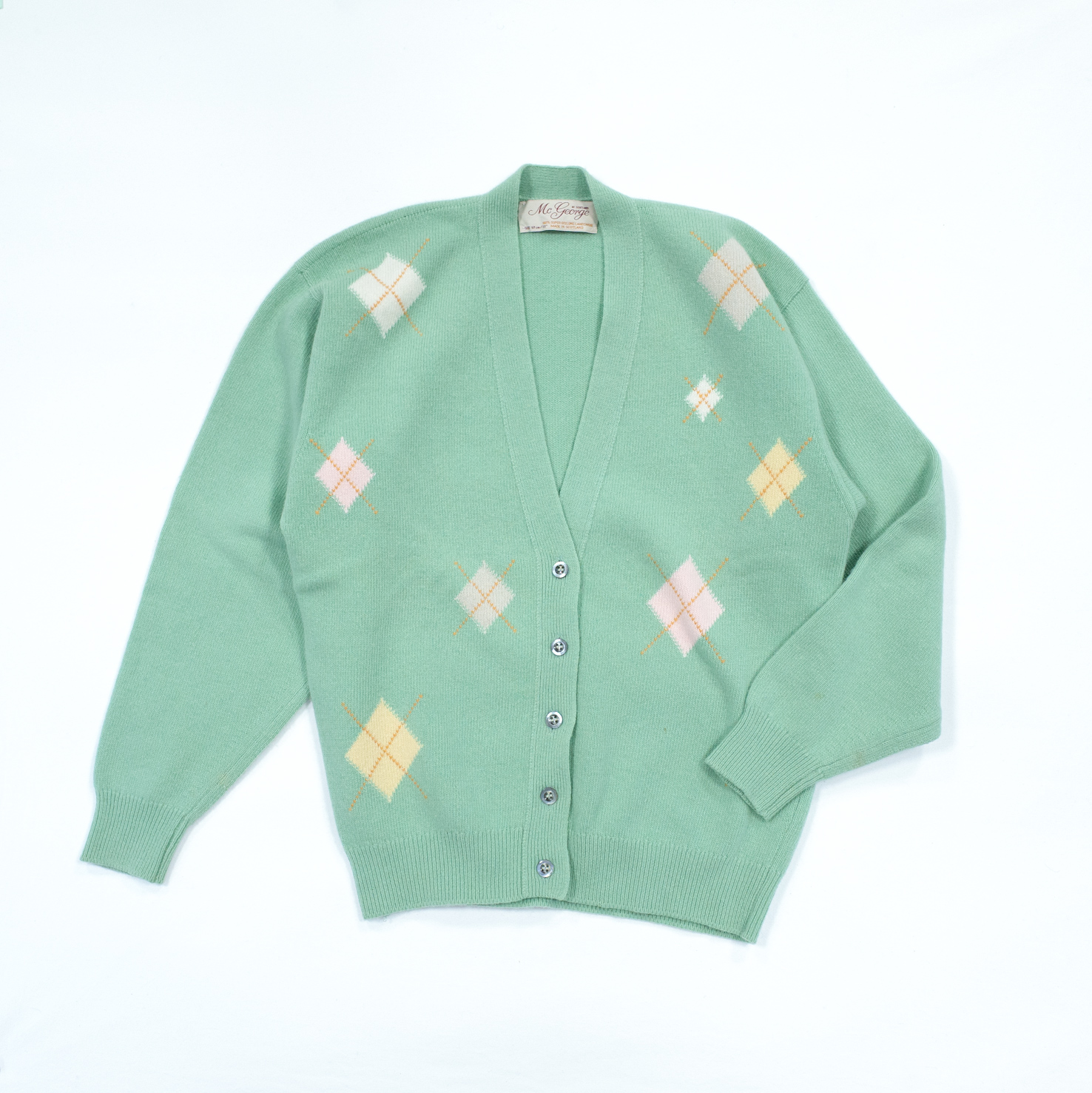 ヴィンテージマックジョージ・レディースジーロングアーガイルカーディガン・ミント
